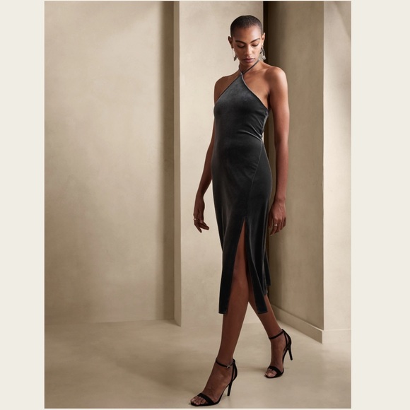 Banana Republic Grey Velvet Midi Dress - Picture 1 of 6